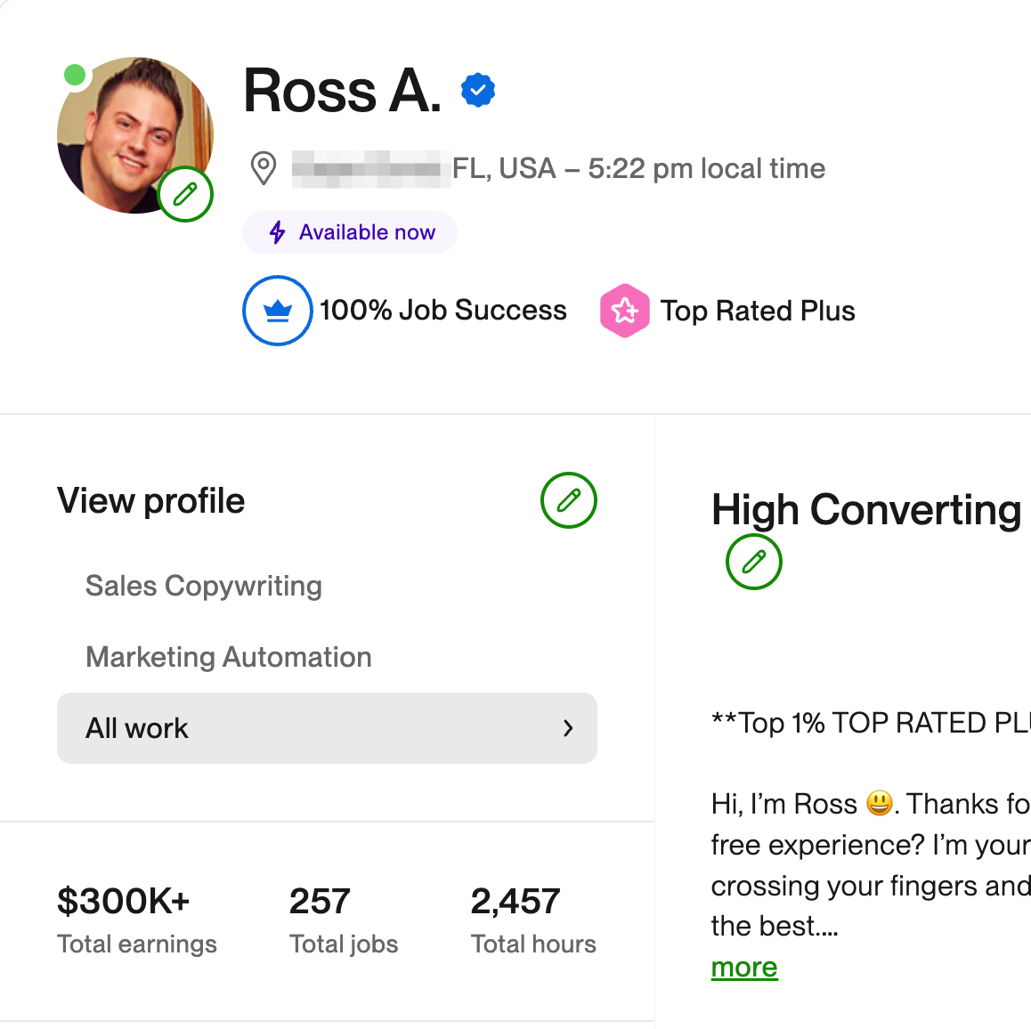 Ross Alex Upwork Profile