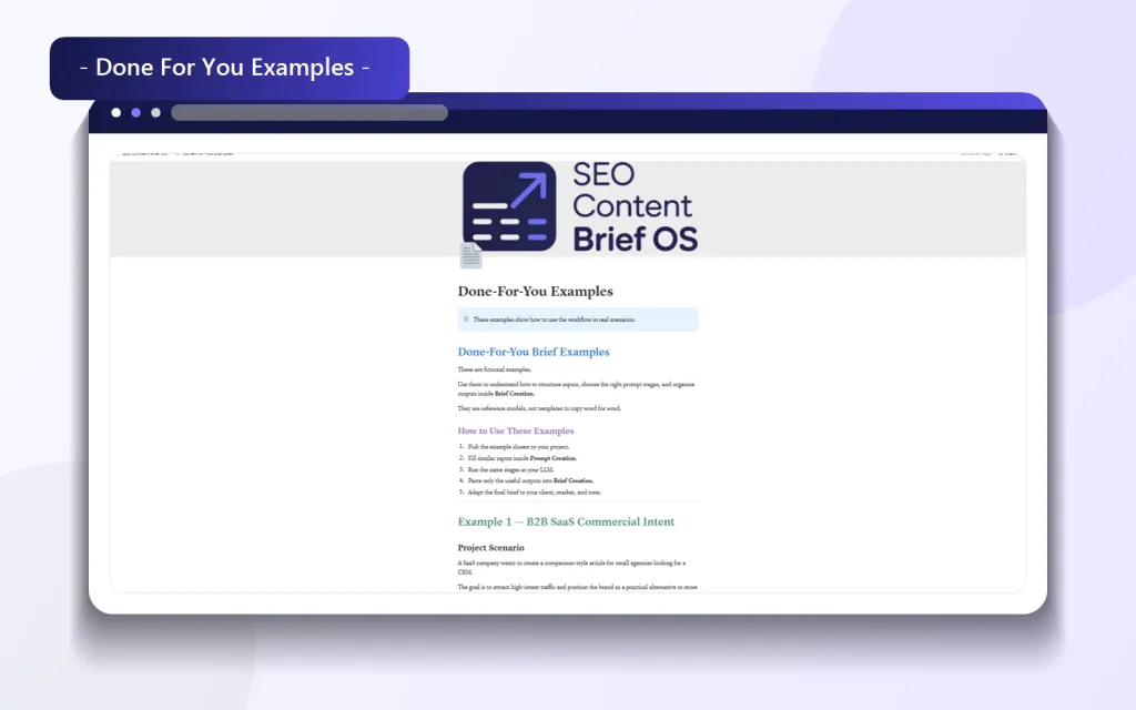 Done For You Example inside the SEO brief OS