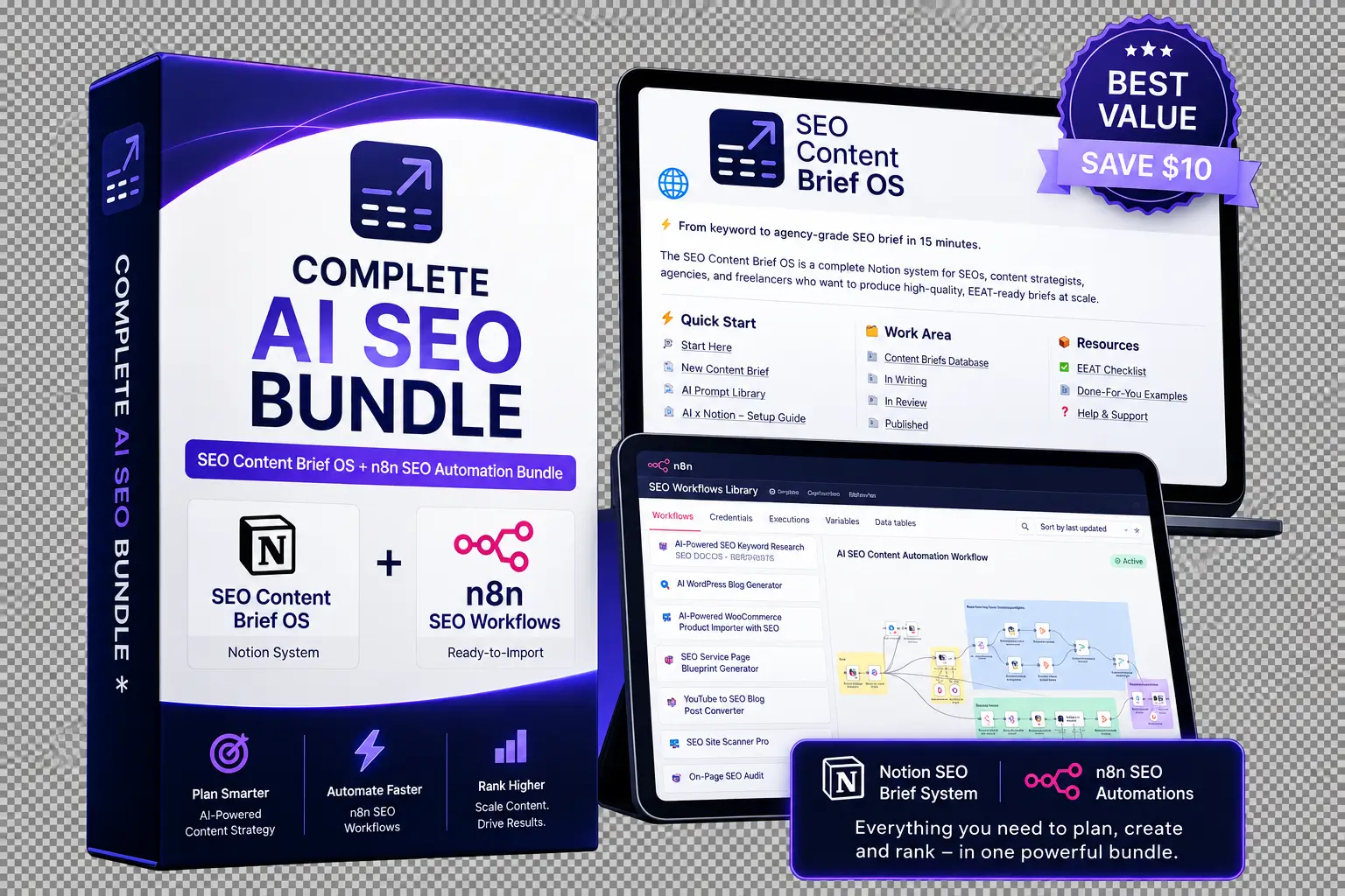 Complete AI SEO Bundle — SEO Brief OS + N8N Workflows