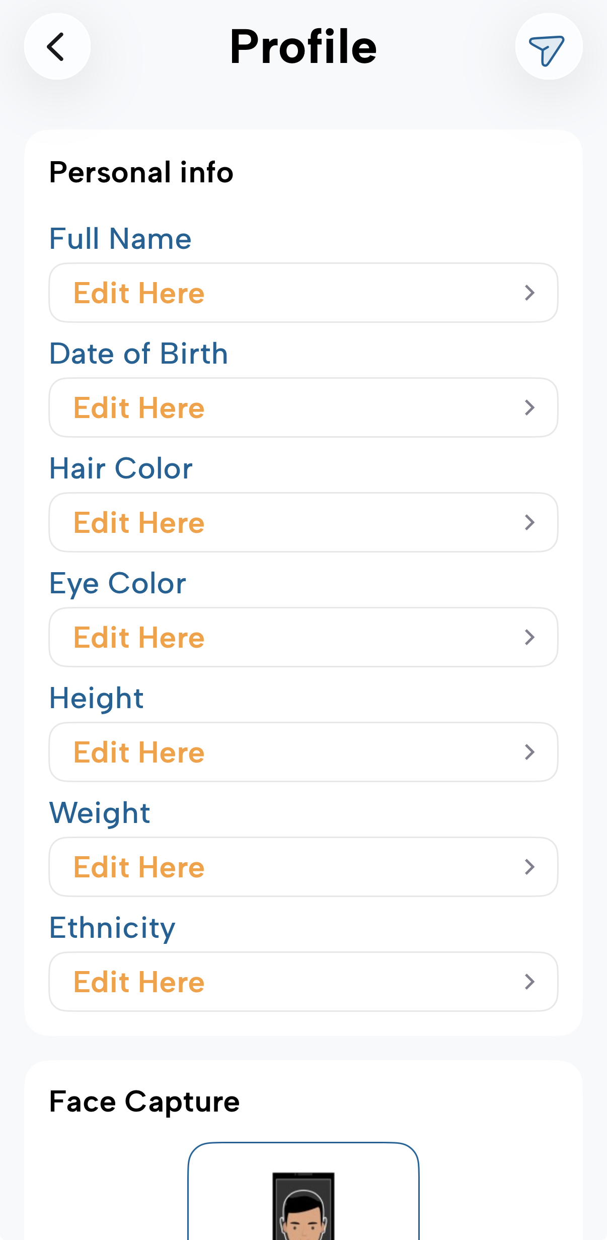 (Fingerprint Scan on iPhone Step 1: Create a My Family ID Profile)