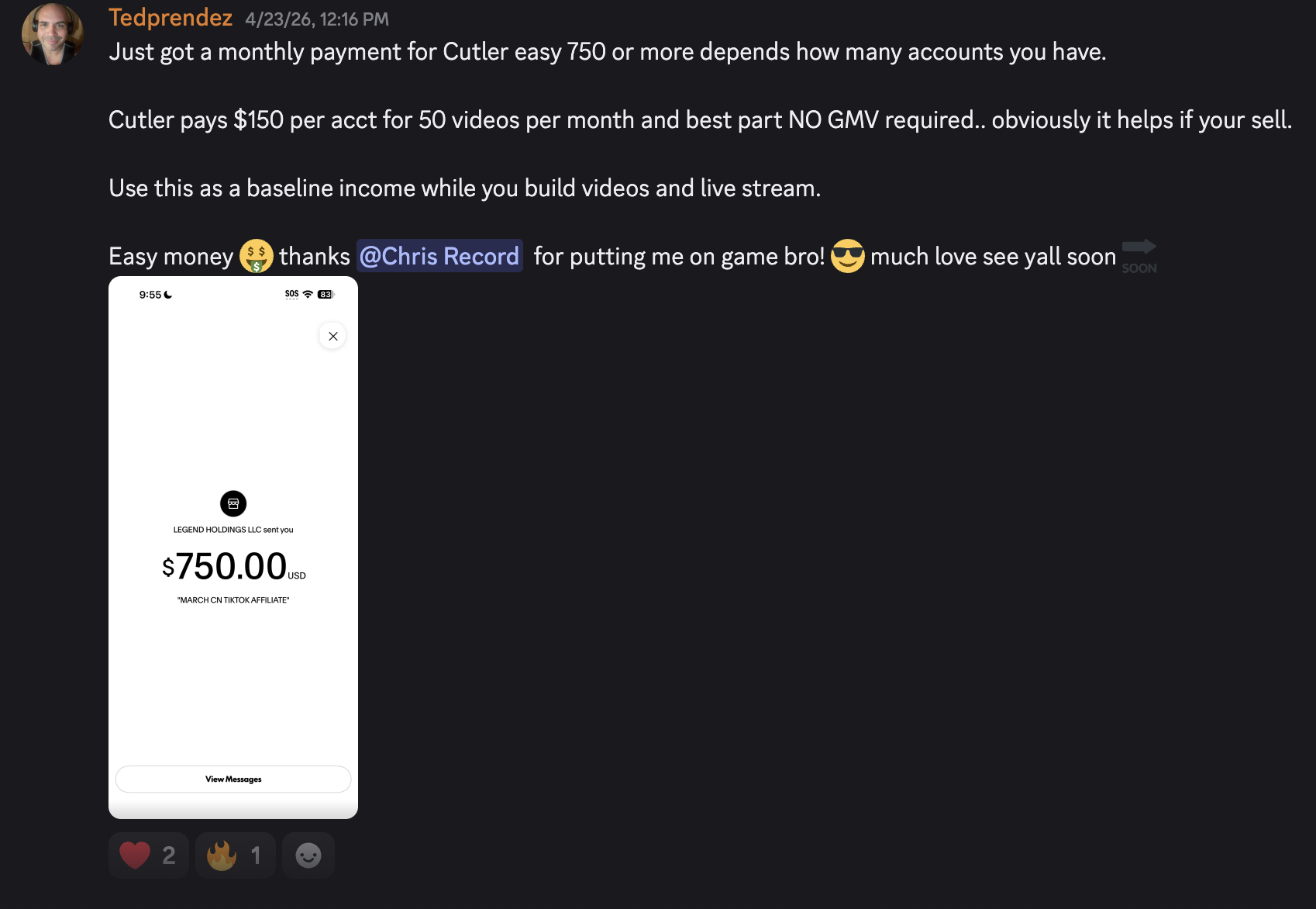 Ted payout