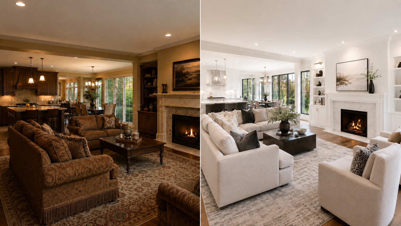 Luxury living room remodel before and after transformation