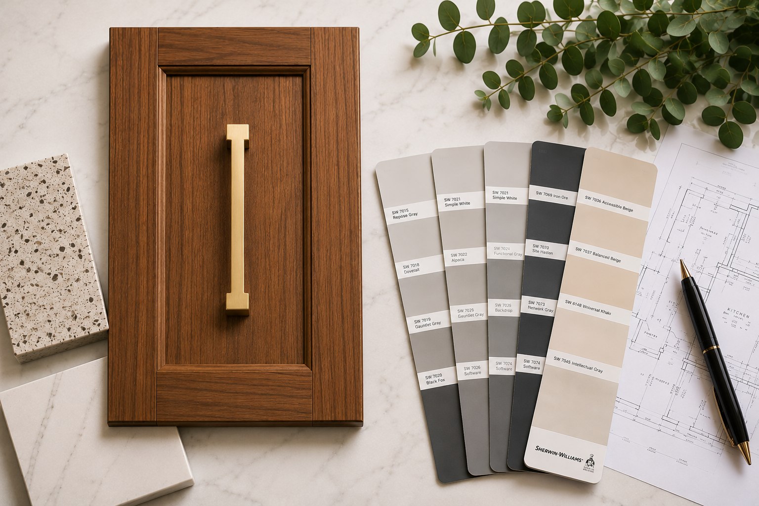 Cabinet, countertop, paint, and finish selections for a custom home