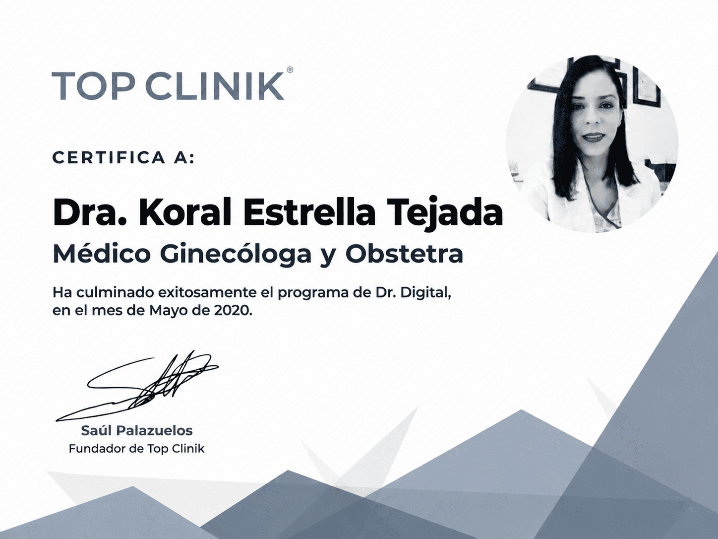 Constancia TOP CLINIK® para Ginecología
