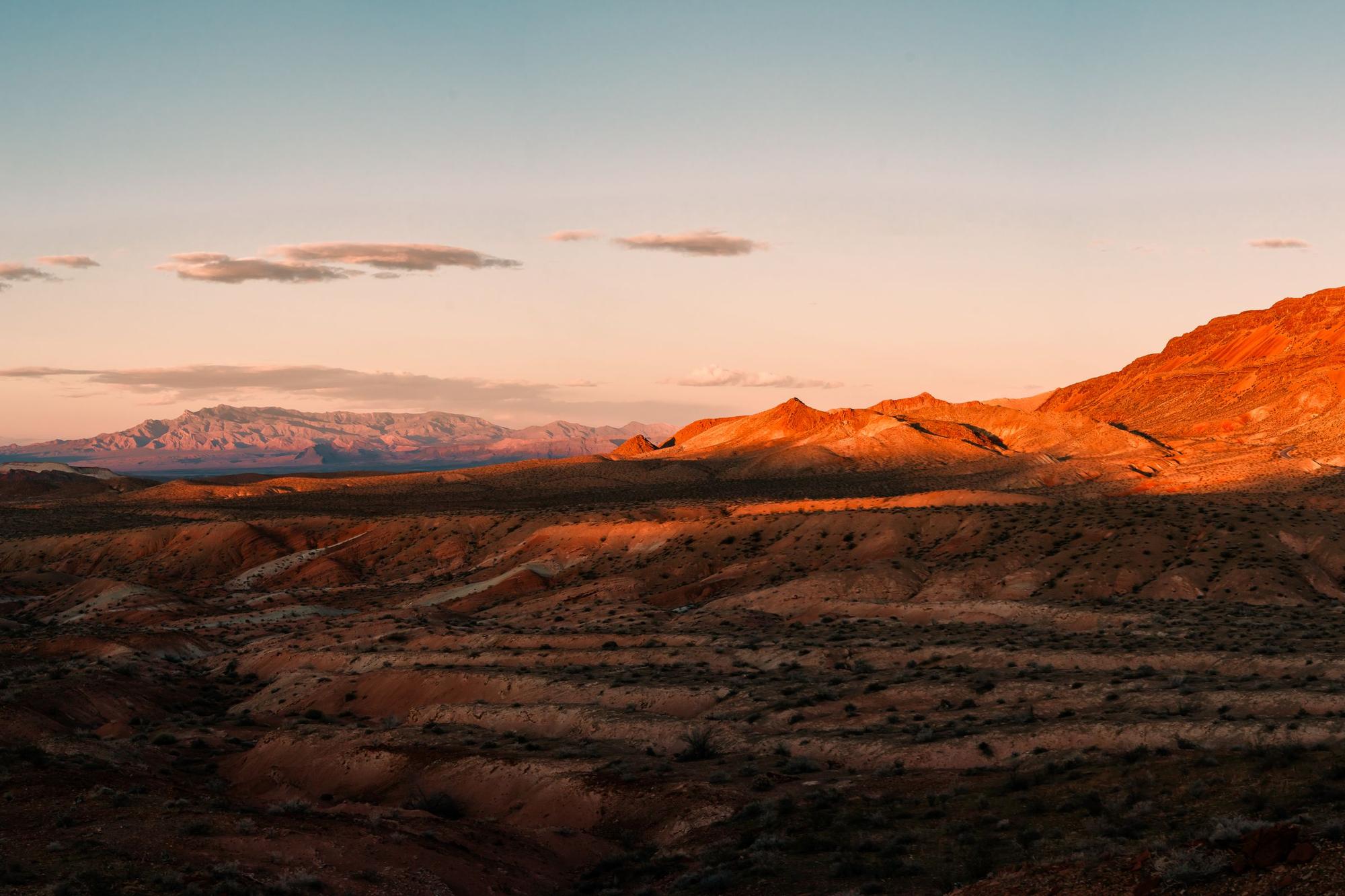 Evening light on a rugged desert ridge