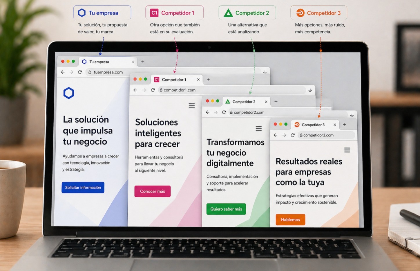 Ejemplo de un cliente comparando el servicio en distintos sitios al mismo tiempo