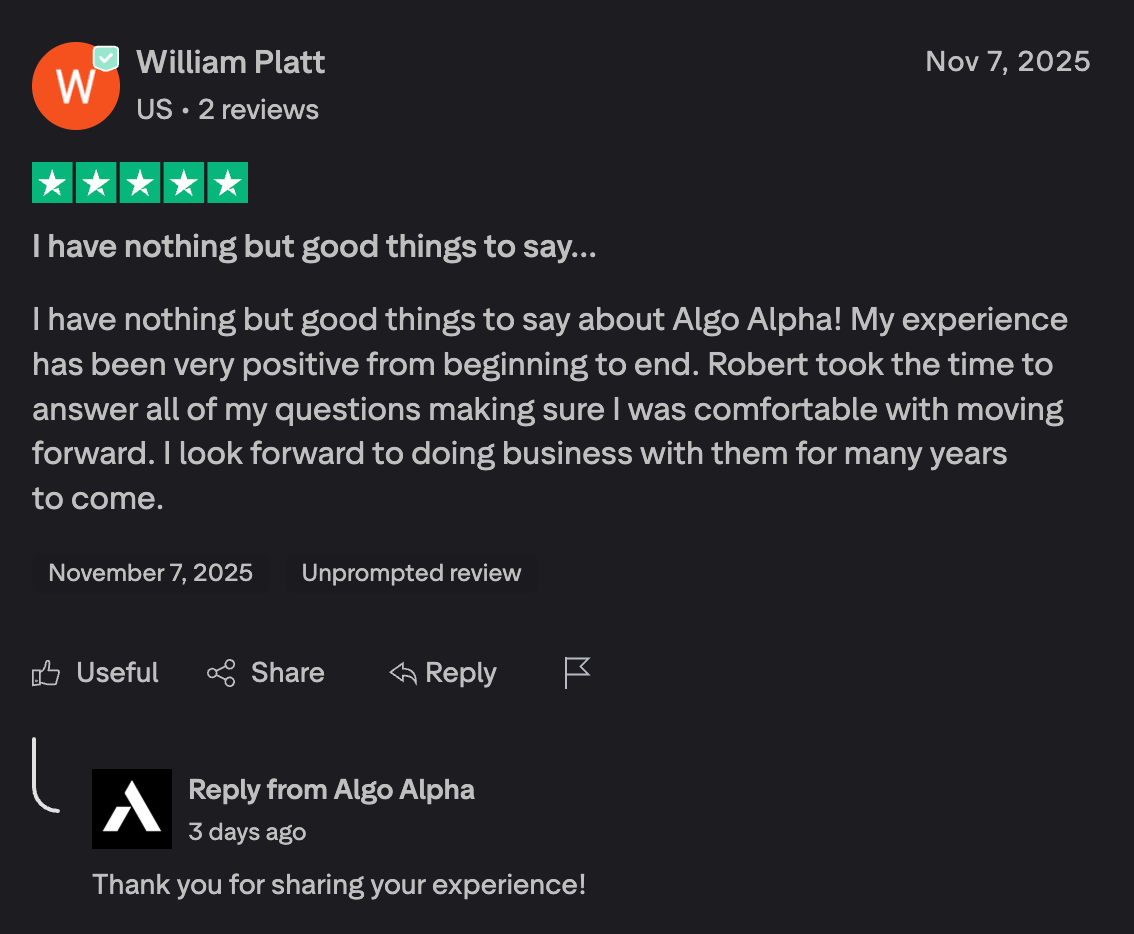 Trust badge showing Algo Alpha webinar registration