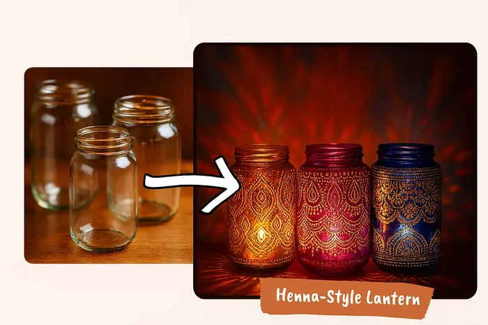 Make a mehndi style lantern from ordinary glass jars
