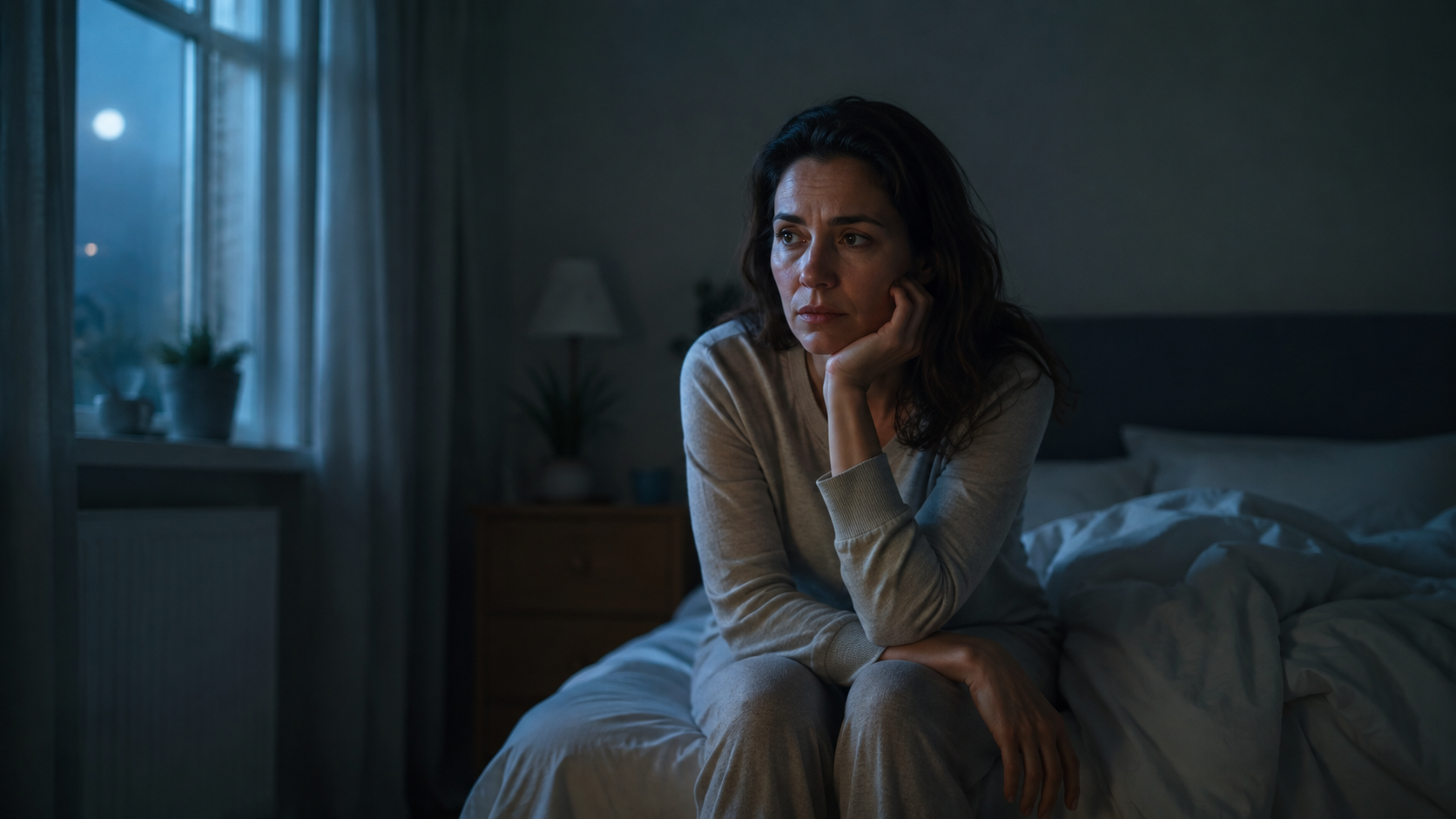 Woman awake at night unable to sleep