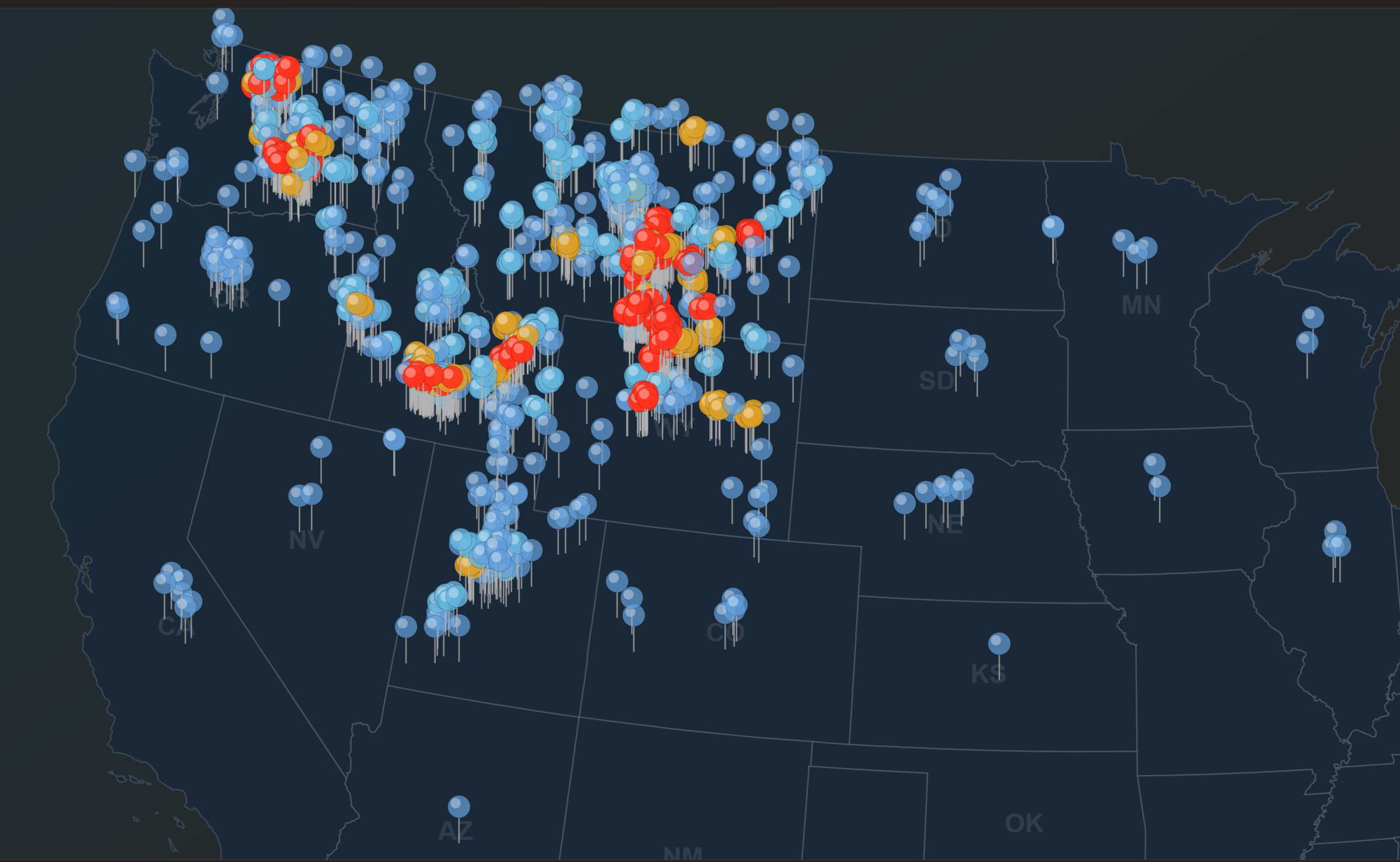 Bidder reach map showing registered bidders across the United States, Canada, and Mexico for the NW Regional Equipment Auction