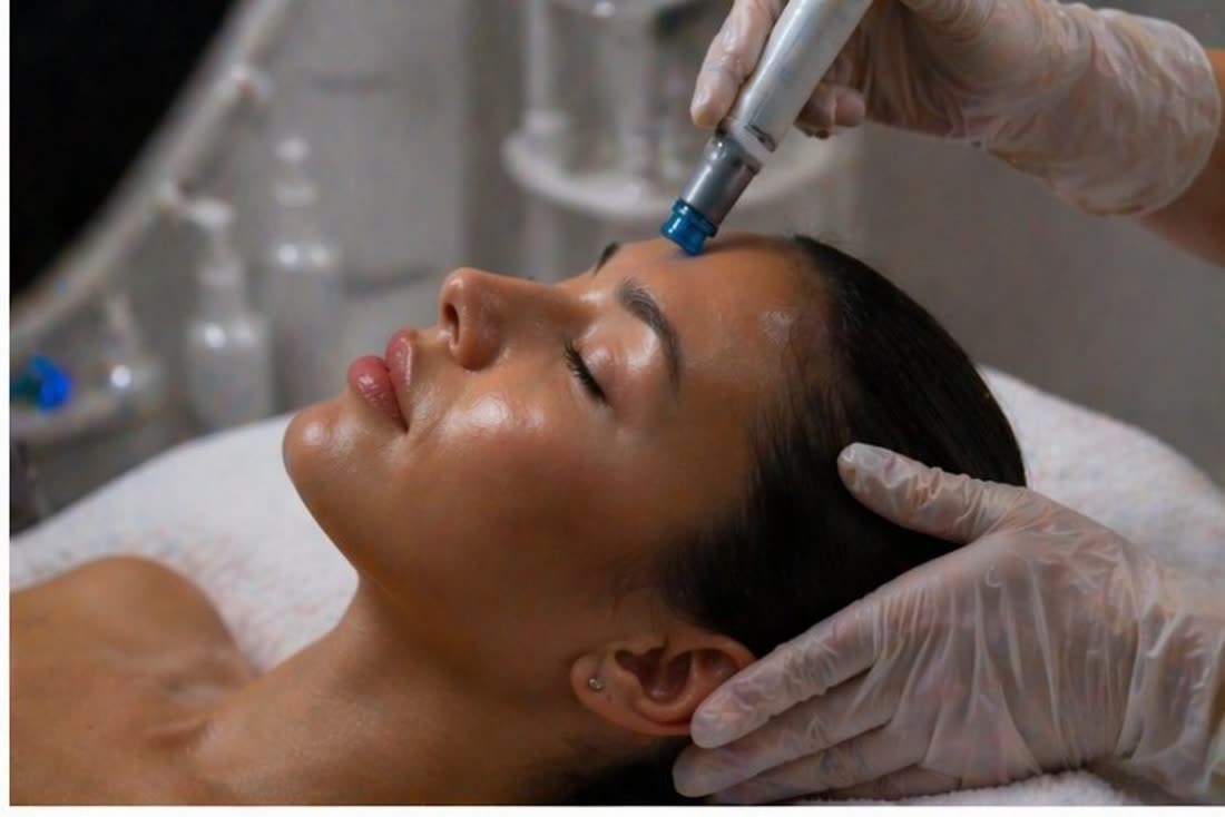 Licensed esthetician applying customized serum treatment