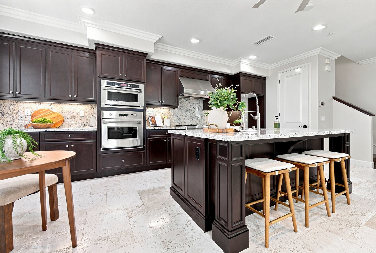 Kitchen island with barstools