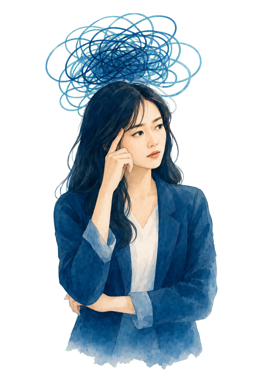 被纷乱思绪困扰的女性插画