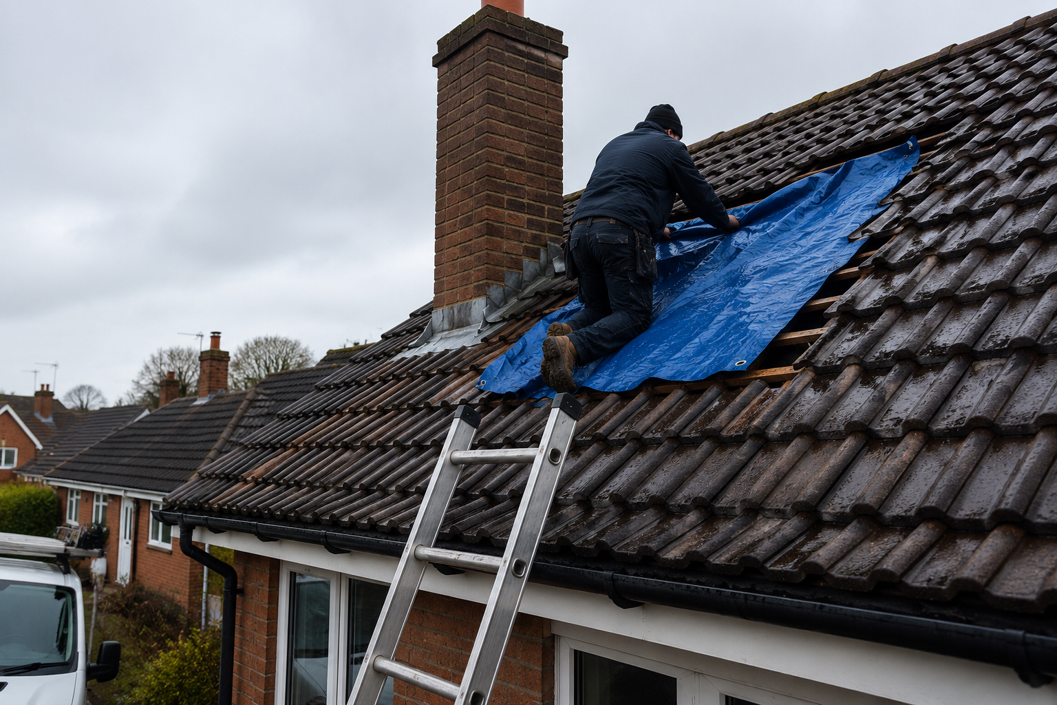 Roofer responding to an emergency callout