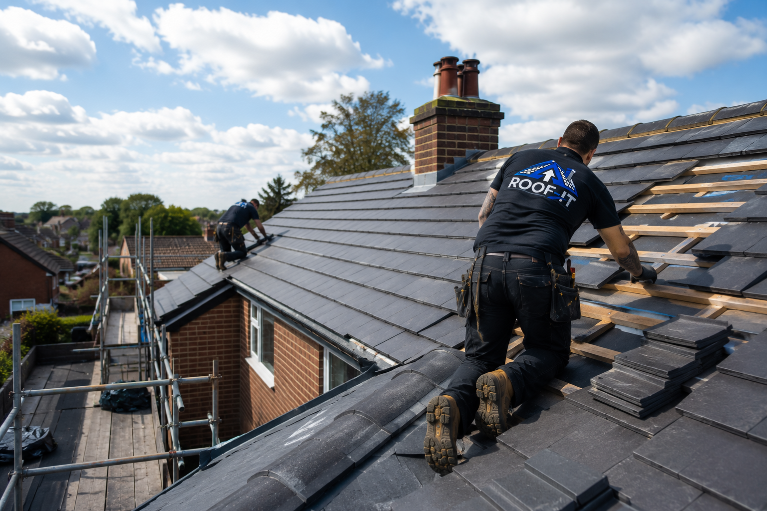 Professional roofer at work in Warrington