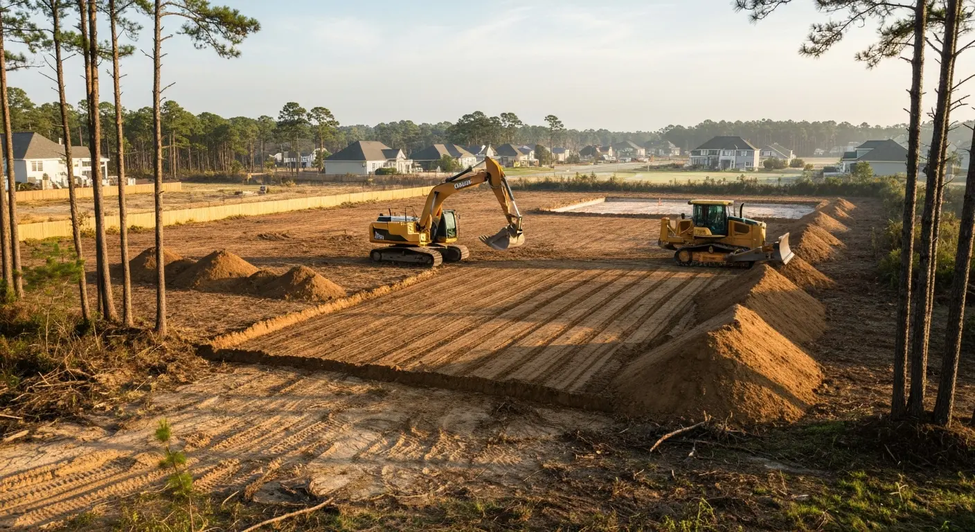 Land clearing equipment on Ocean Pines property