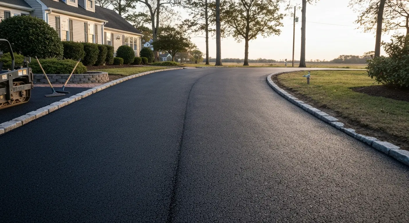 New asphalt driveway installation