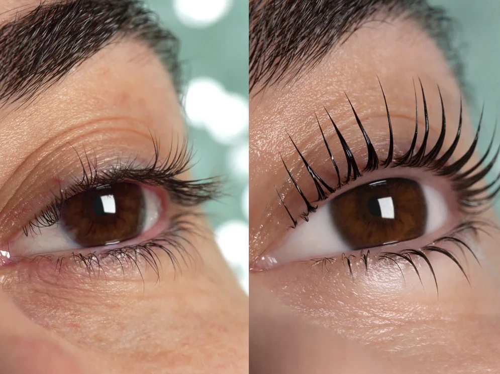 Eyelash treatment, lash application closeup