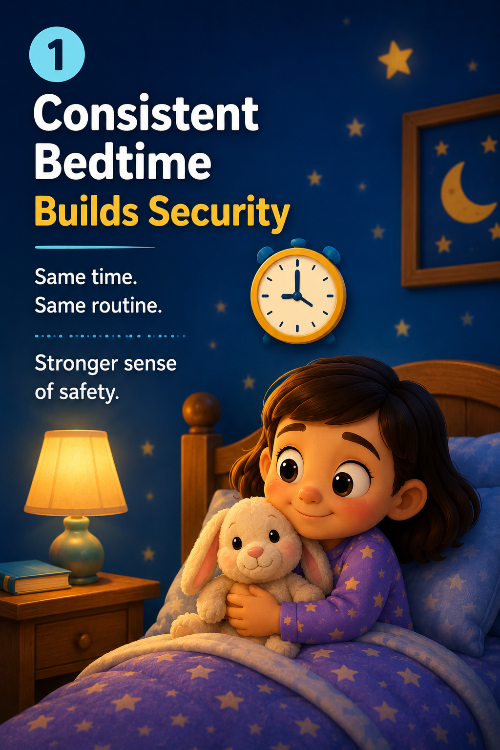 child hugging a teddy bear in bed