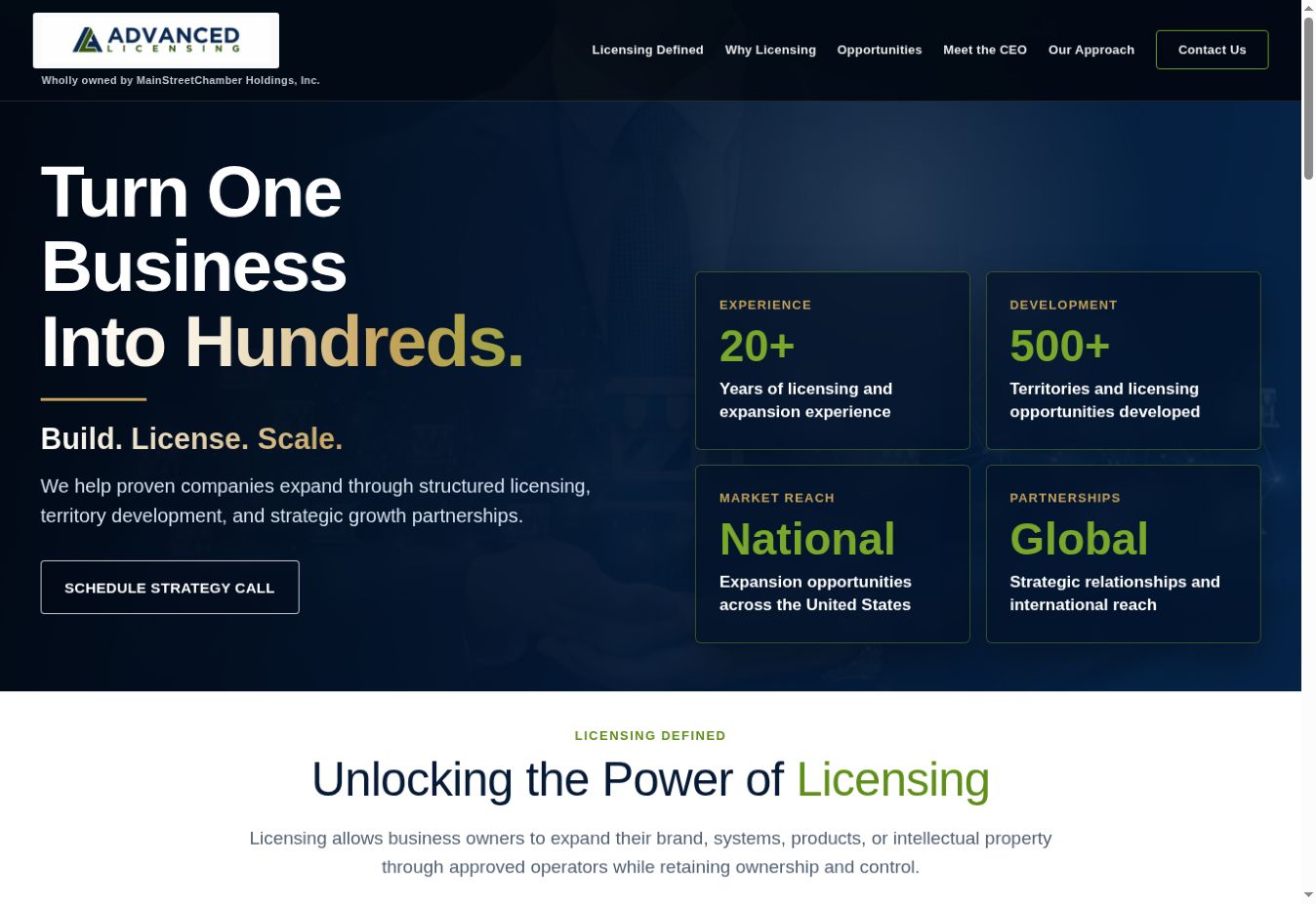 Screenshot of the Advanced Licensing website