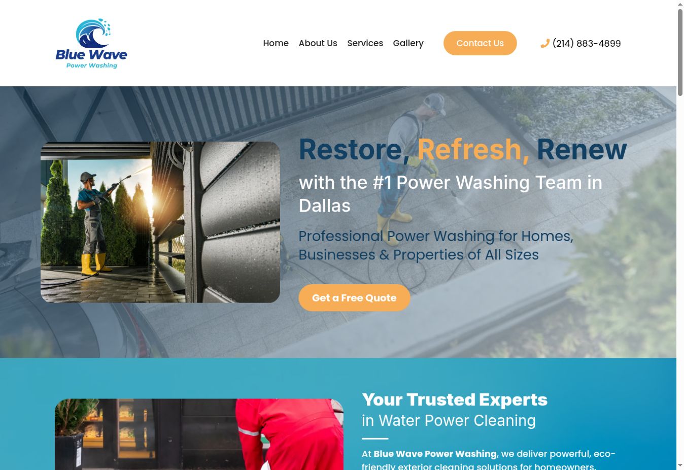 Screenshot of the Blue Wave Power Washing website