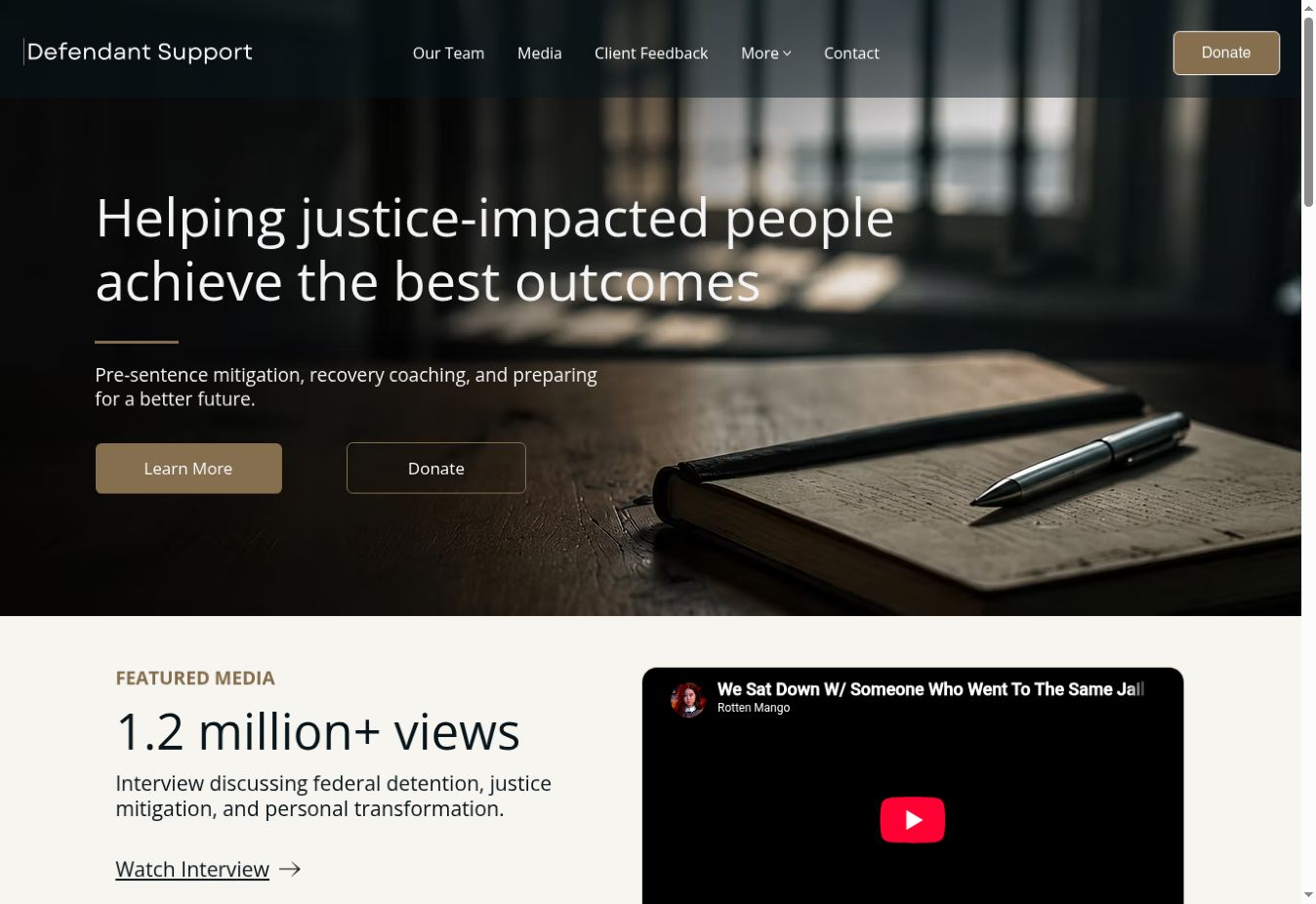 Screenshot of the Defendant Support website