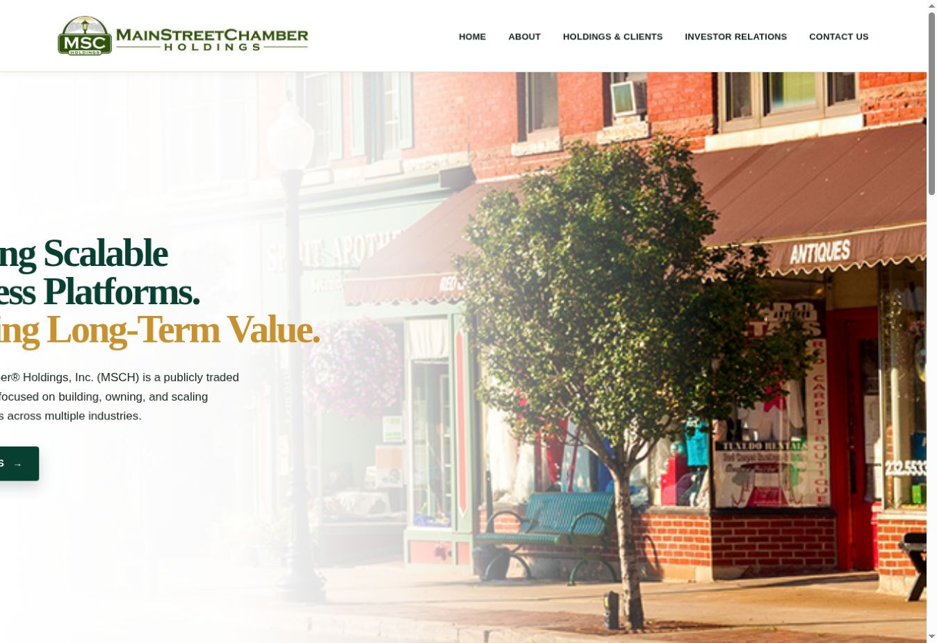 Screenshot of the MainStreetChamber Holdings website