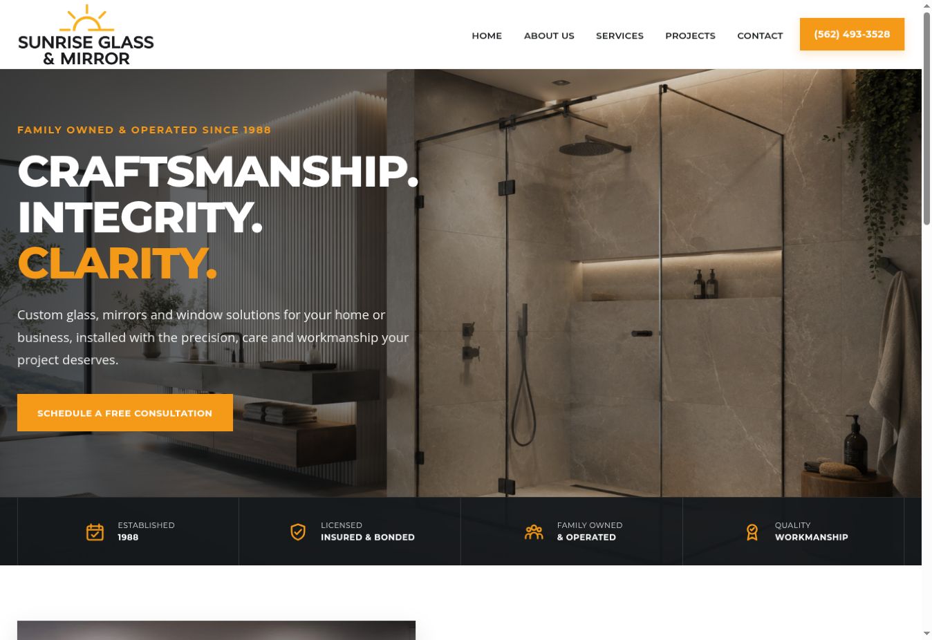 Screenshot of the Sunrise Glass & Mirror website