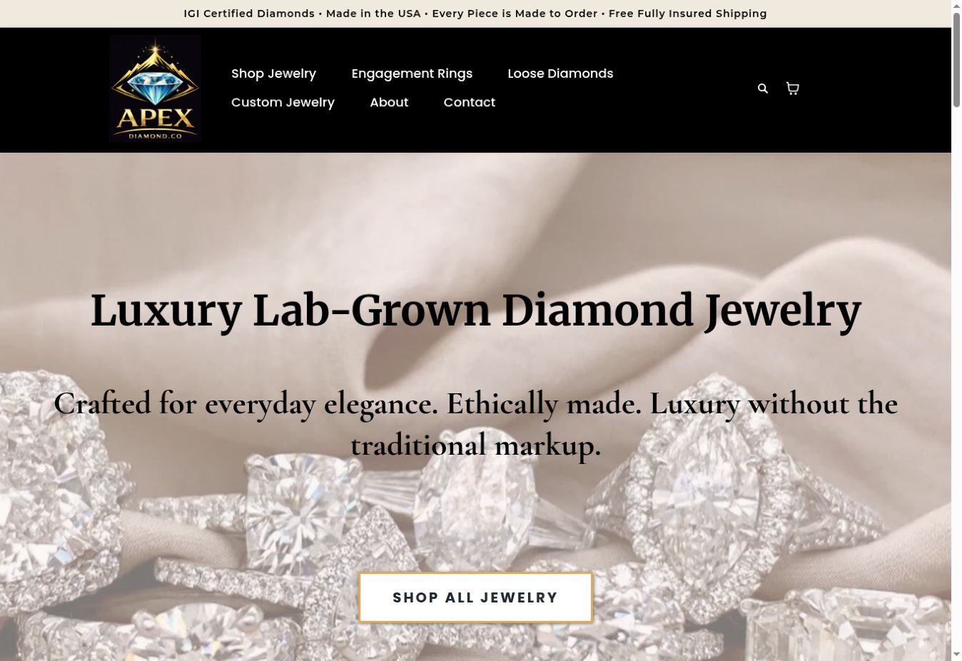 Screenshot of the Apex Diamond Company website