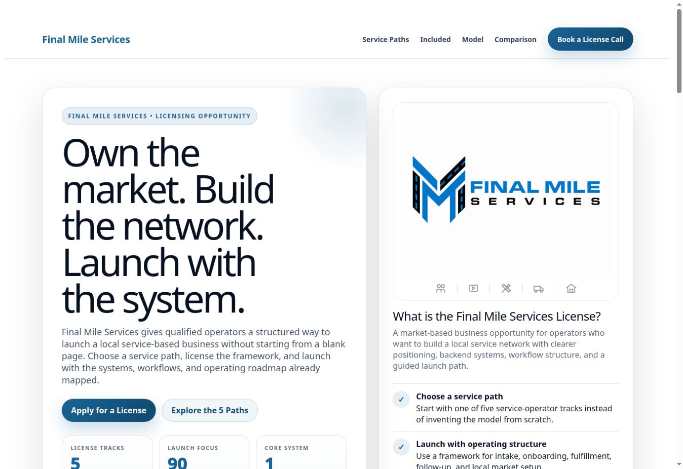 Screenshot of the Final Mile Services website