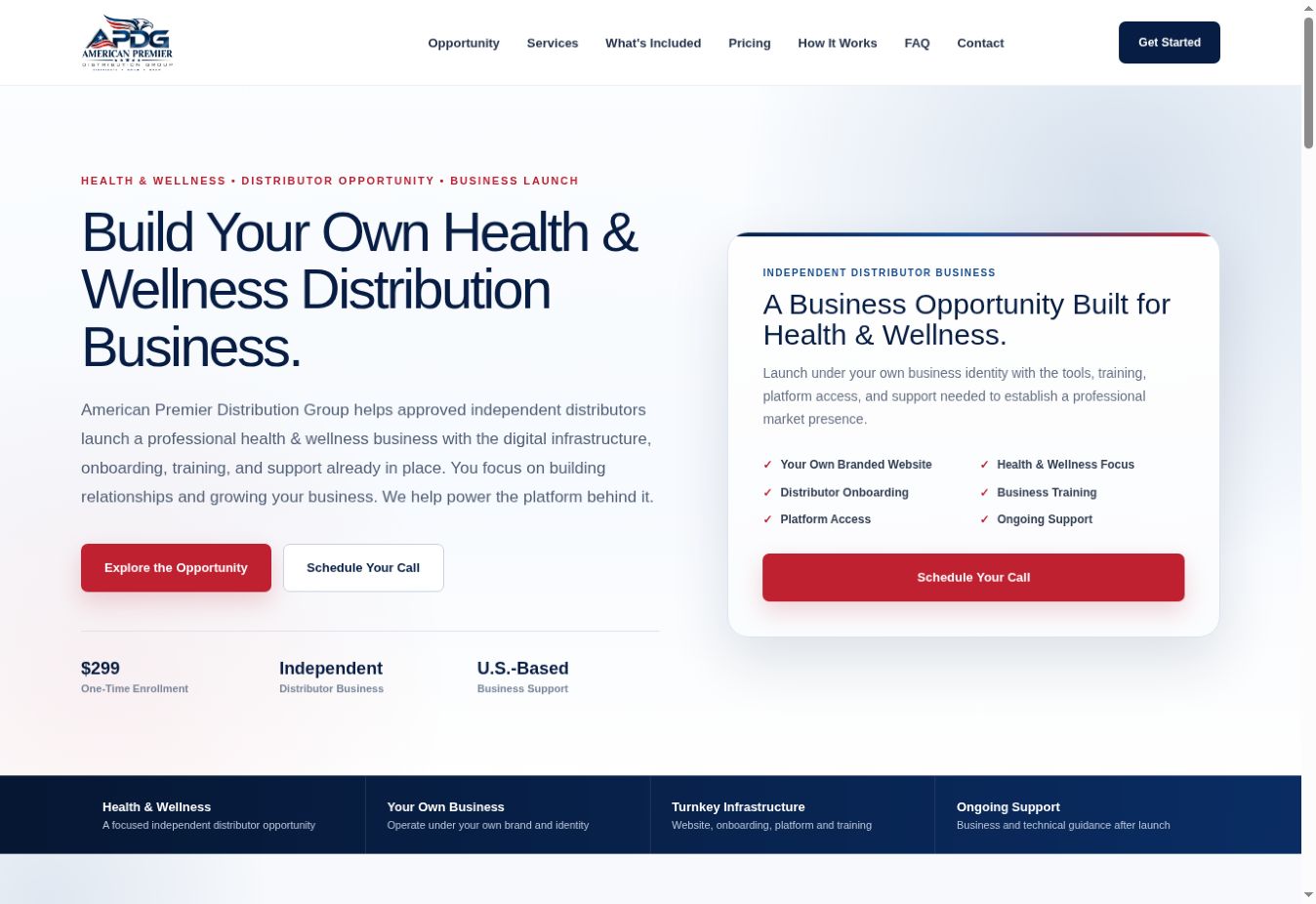 Screenshot of the American Premier Distribution Group website