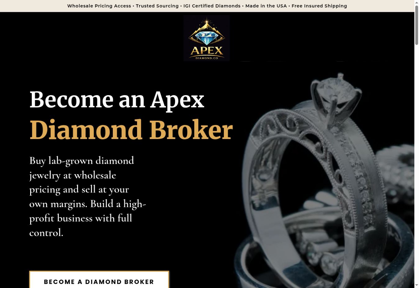 Screenshot of the Apex Diamond Broker website