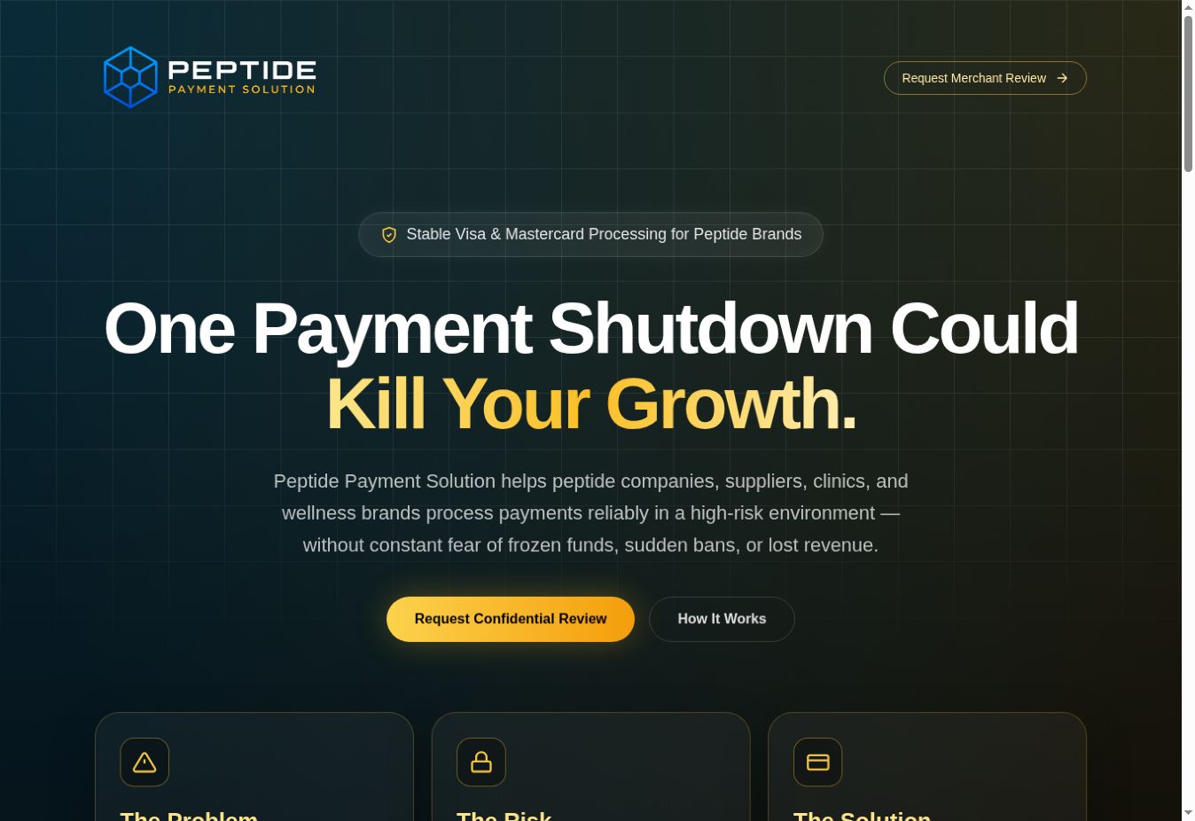 Screenshot of the Peptide Payment Solution website