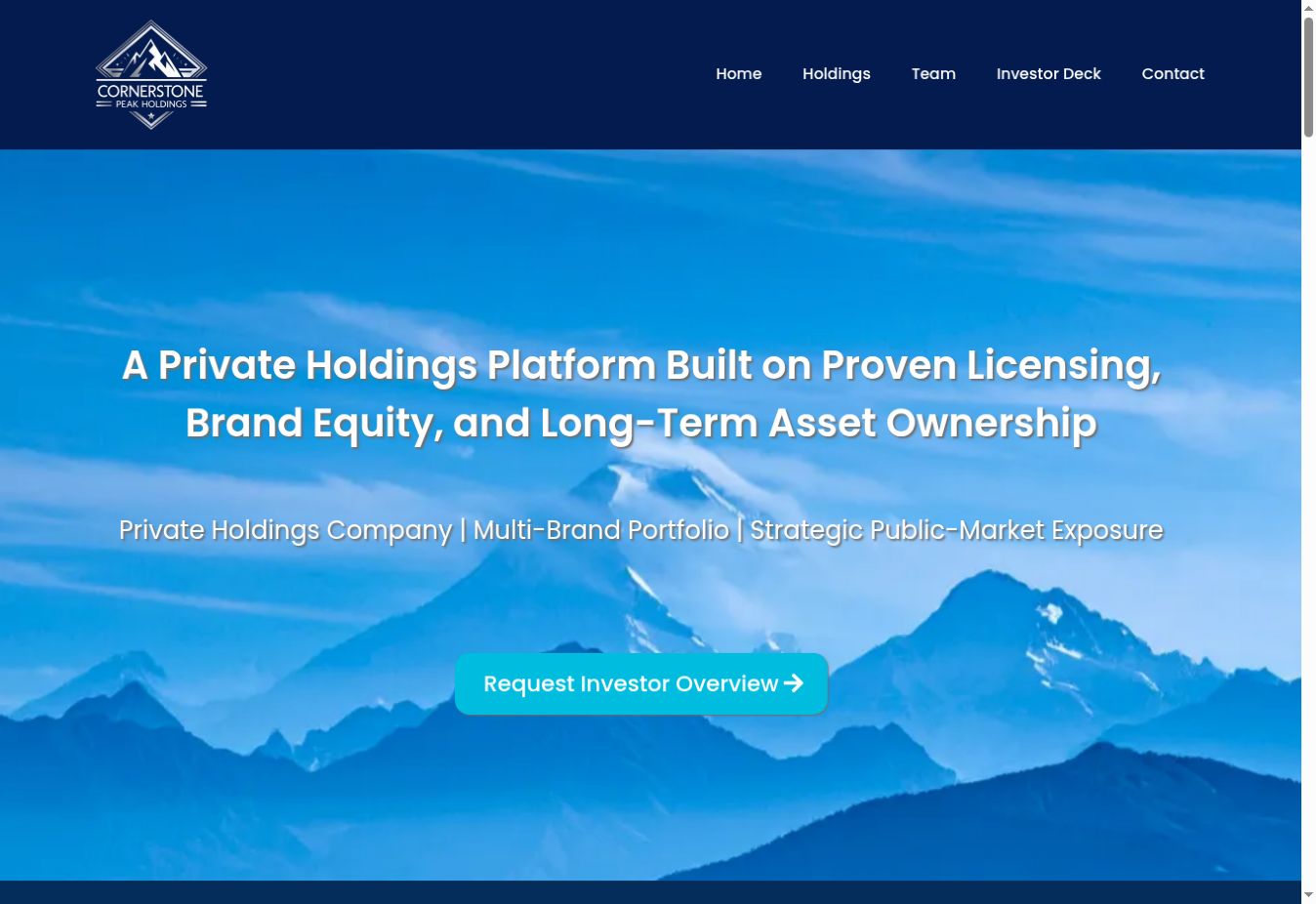 Screenshot of the Cornerstone Peak Holdings website