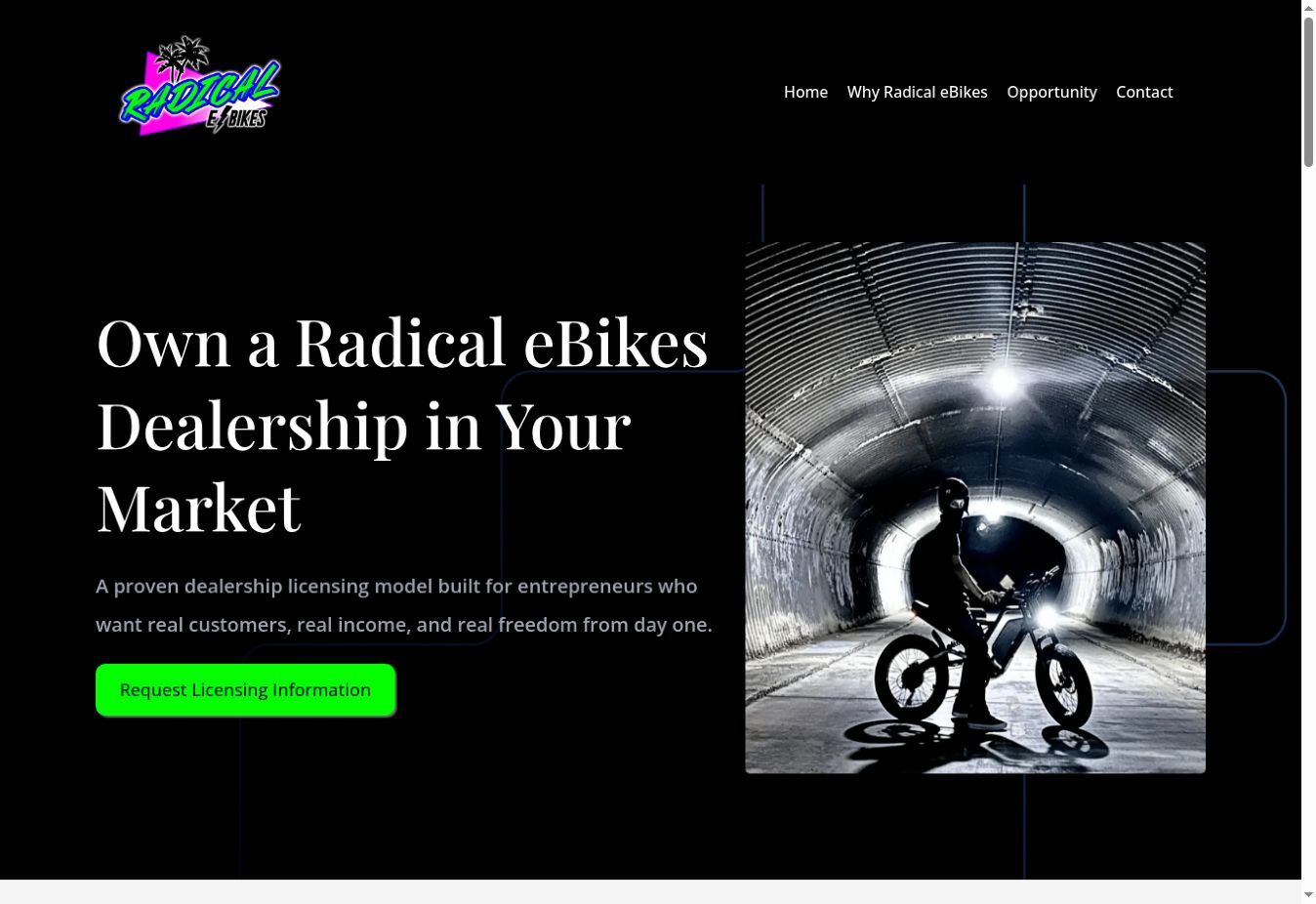 Screenshot of the Radical eBikes website