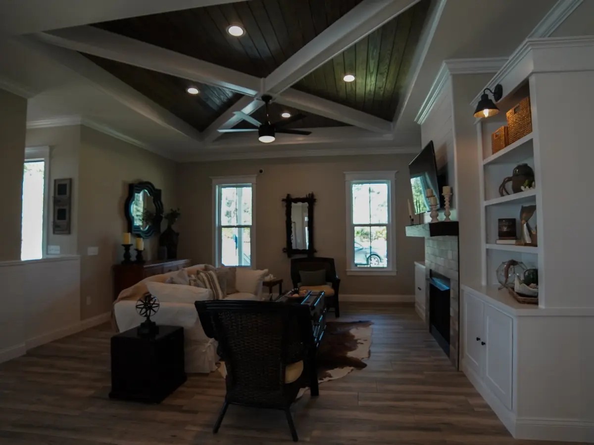 Tongue and groove ceiling staining in New Smyrna Beach FL, featuring warm wood tones and coastal decor ambiance.