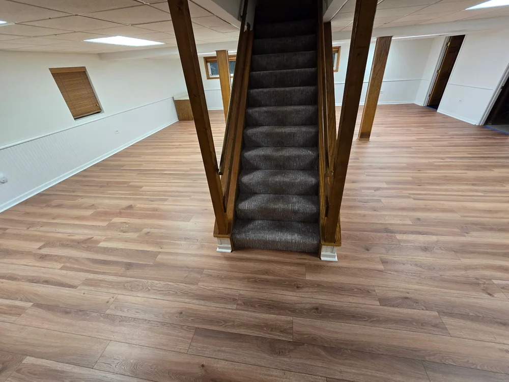 Flooring in Clarendon Hills, IL with a modern design and warm wood tones.