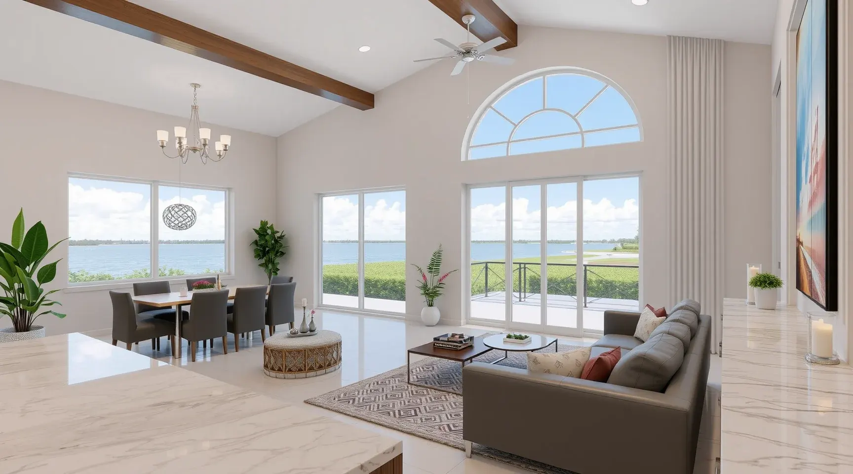 Renovated bathroom in Riviera Beach showcasing modern fixtures, marble countertops, and a soothing seaside atmosphere.