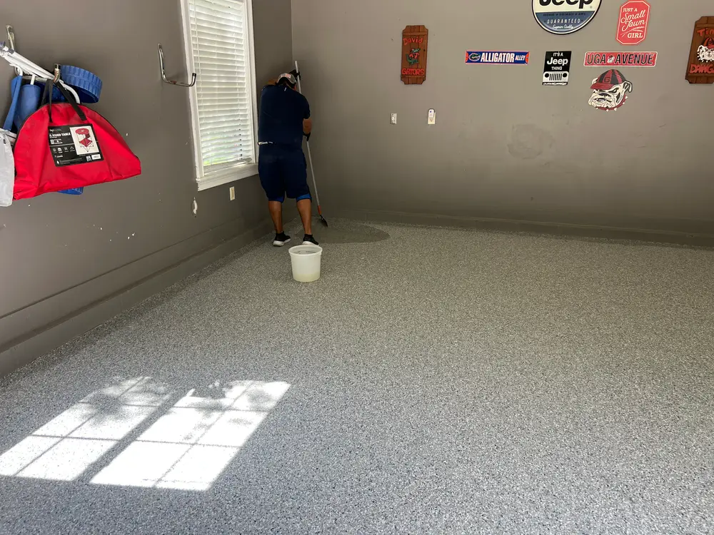 Flake Epoxy Flooring projects in Jacksonville FL showcasing vibrant designs and durable finishes