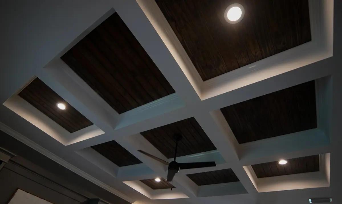 Tongue and groove ceiling staining project in New Smyrna Beach FL showcasing a beautiful wood finish