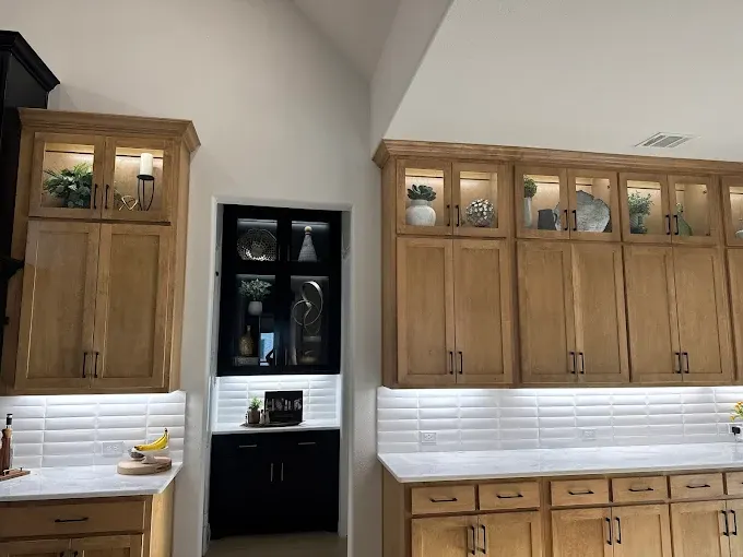 Completed electrical installation in Fort Worth, TX showcasing precise wiring and fixtures in a modern setting.