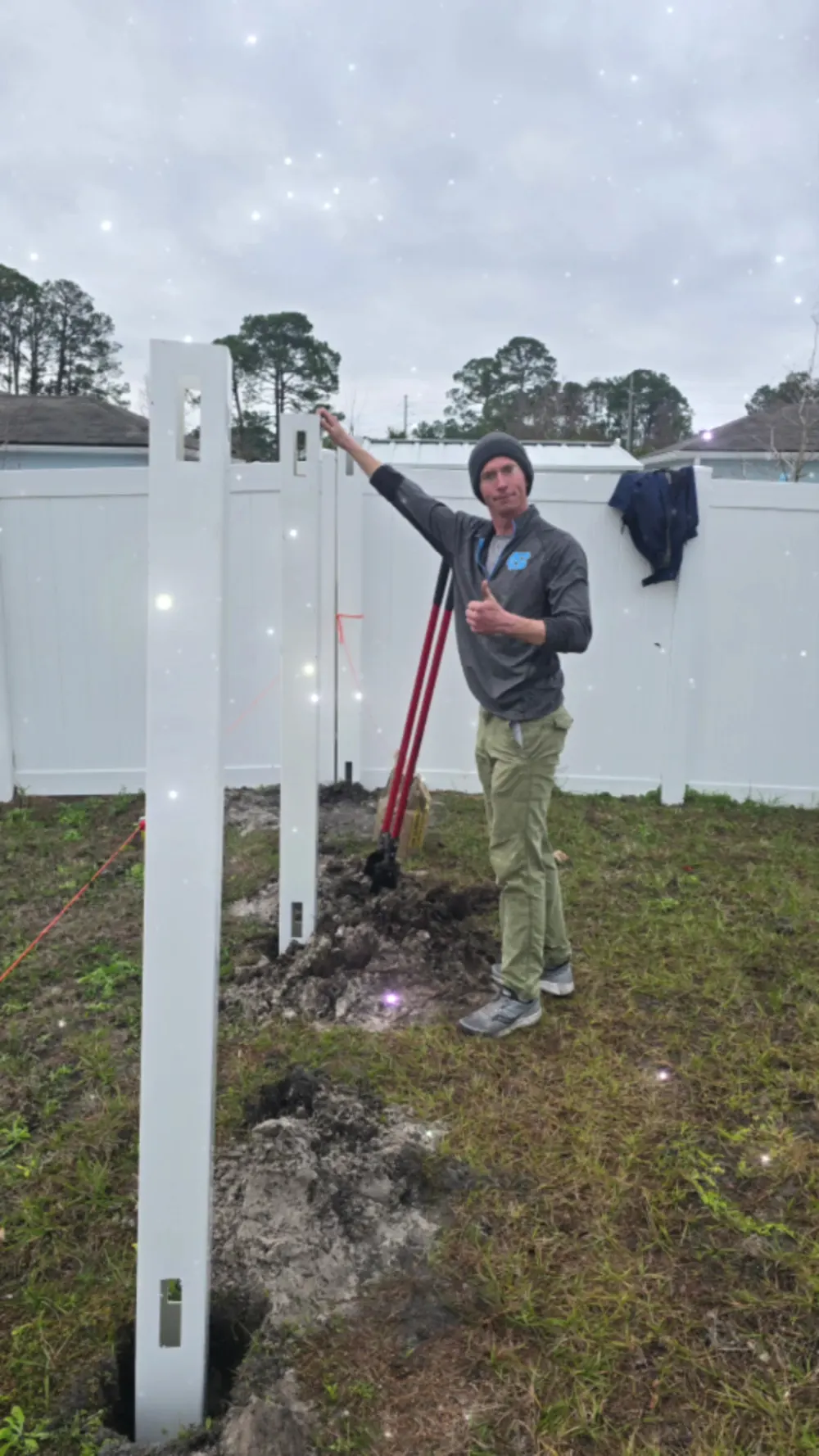 Horizontal slat fence installation project in St. Augustine FL with wood panels and metal posts