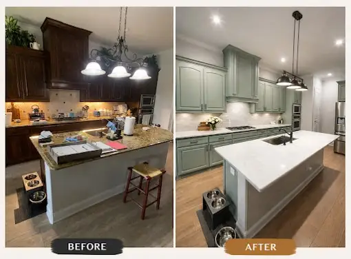 Renovated Fort Worth kitchen with modern wood cabinetry, stainless steel appliances, granite counters, and ample natural light.