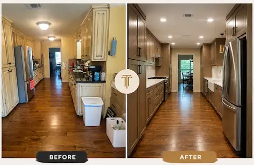 Contemporary Fort Worth kitchen remodel featuring quartz countertops, stainless steel appliances, and natural wood cabinetry.