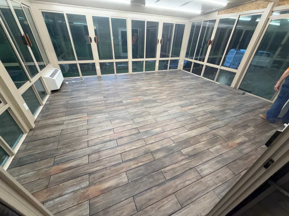 Flooring installation in a modern living room in Romeoville, IL.