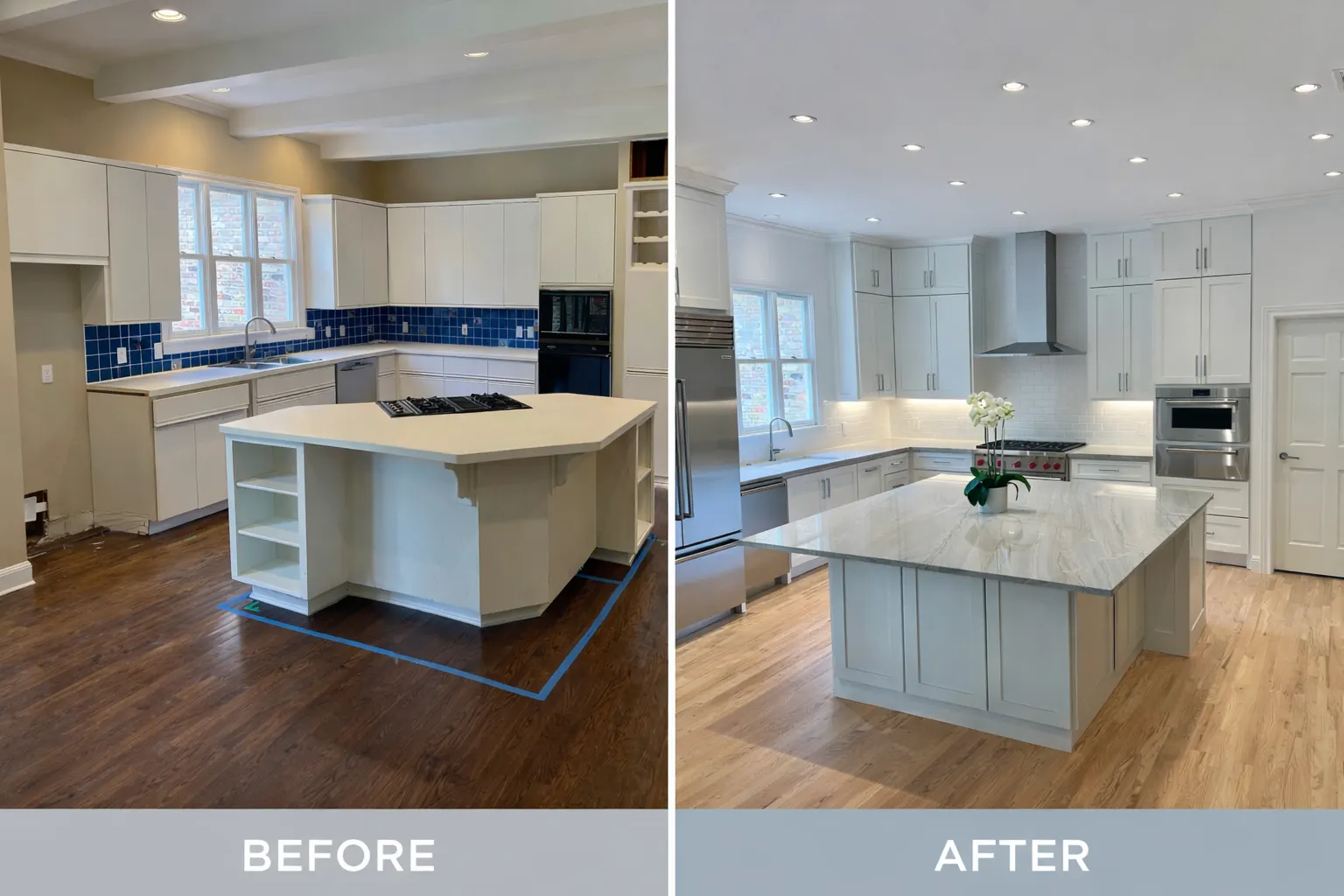 Modern kitchen in Circle C Ranch TX with quartz countertops, stainless steel appliances, and elegant cabinetry.