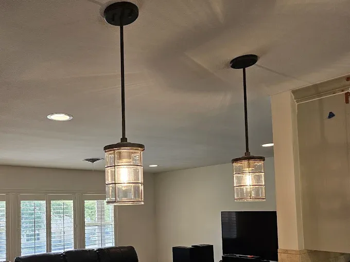 Completed electrical installation in Fort Worth TX showcasing detailed wiring and fixtures in a well-lit environment
