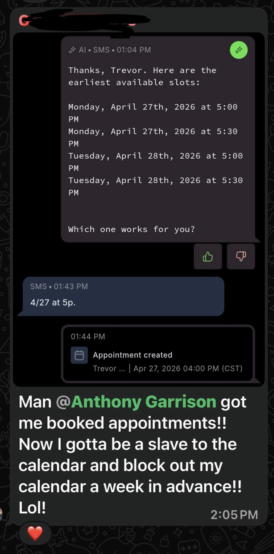 AI booked appointment in GHL