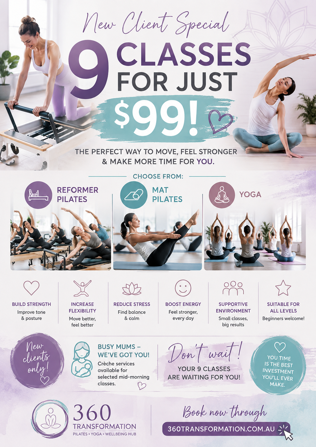360 Transformation - 9 Classes for $99 promotion