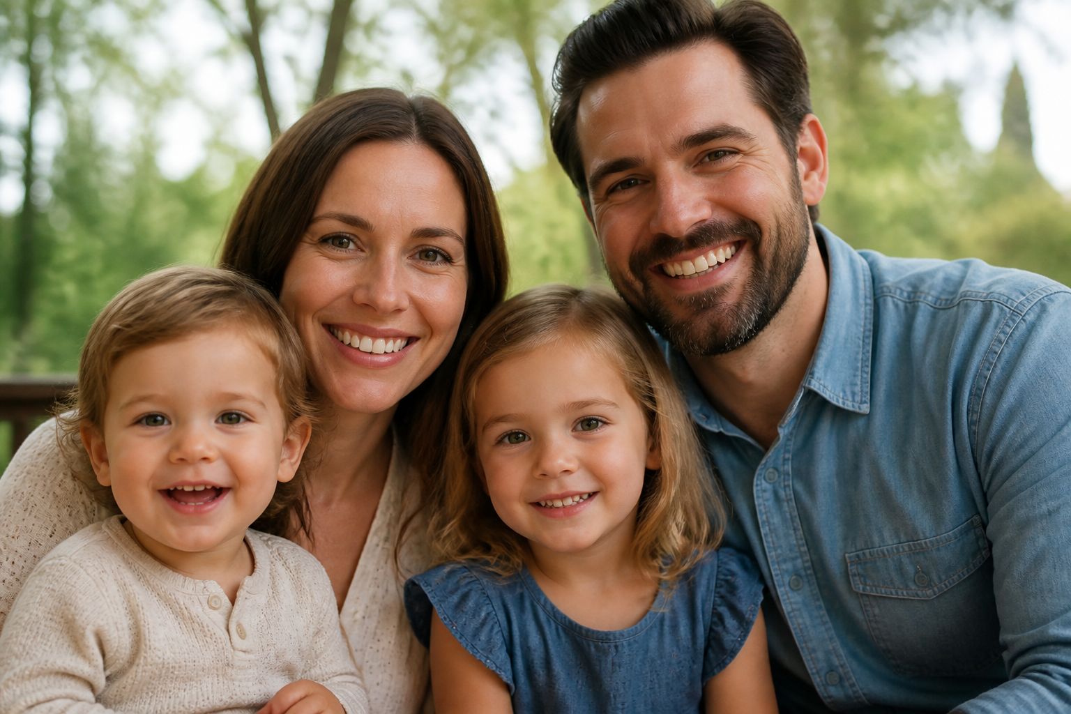 Happy family with young children